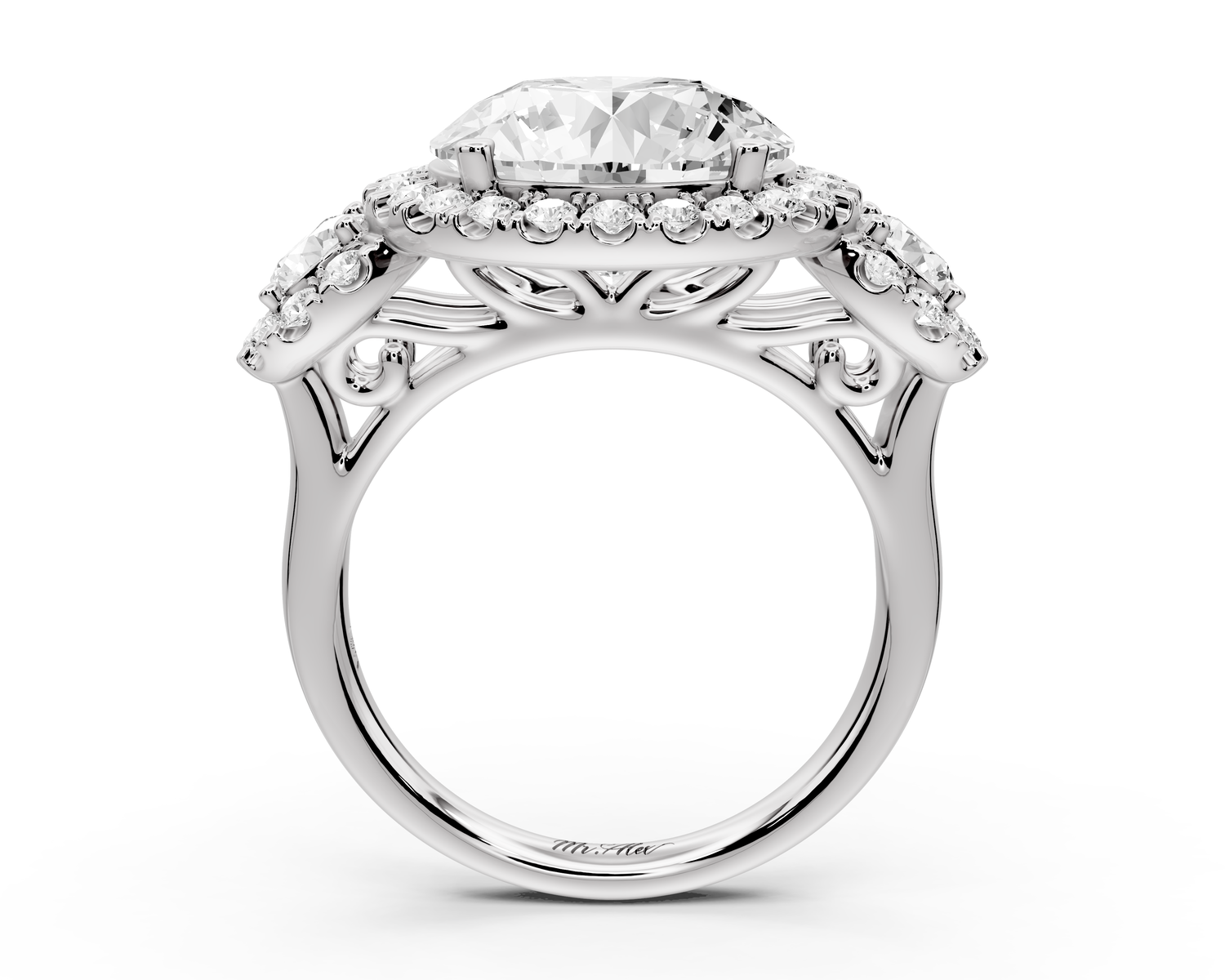 Iris - 5ct 14k white gold Three stone round Halo engagement ring