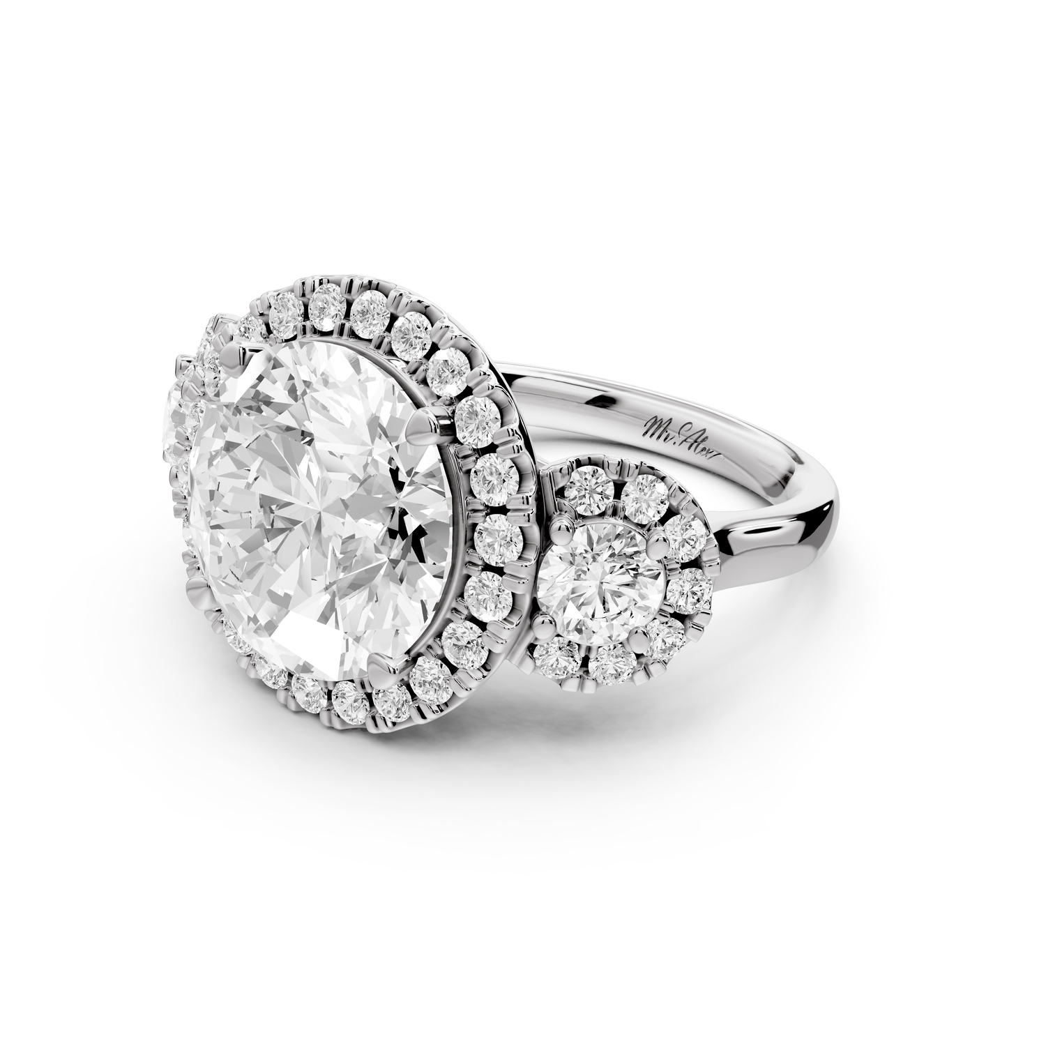 Iris - 5ct 14k white gold Three stone round Halo engagement ring