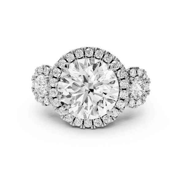 Iris - 5ct 14k white gold Three stone round Halo engagement ring