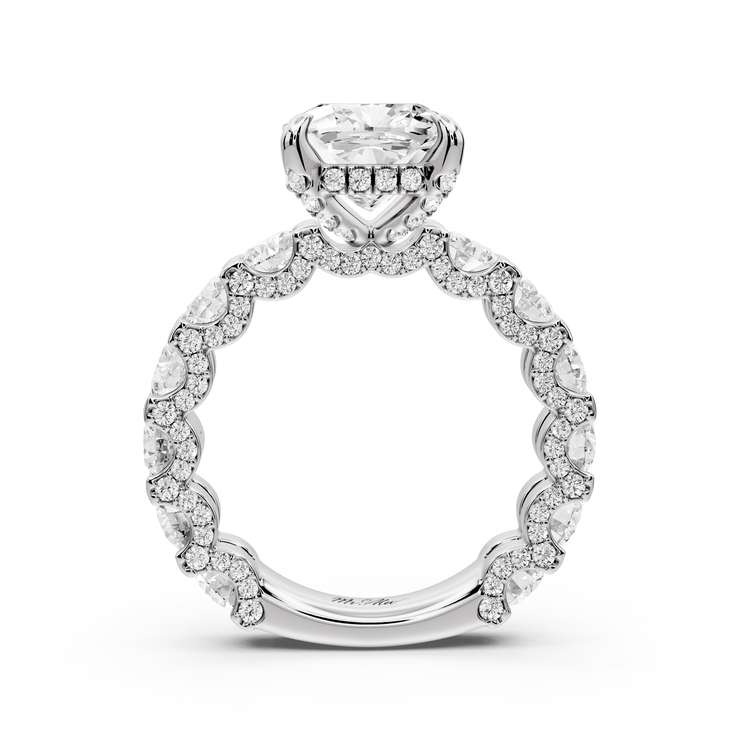 Maya - 3ct platinum Cushion Hidden Halo Engagement Ring with Halo-Set Side Stones