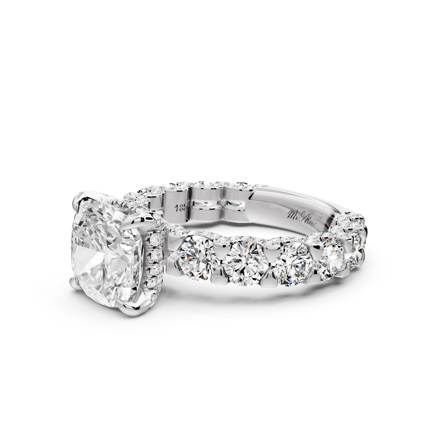Maya - 3ct platinum Cushion Hidden Halo Engagement Ring with Halo-Set Side Stones