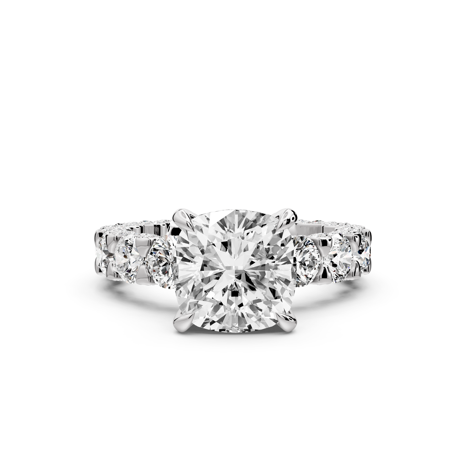 Maya - 3ct platinum Cushion Hidden Halo Engagement Ring with Halo-Set Side Stones