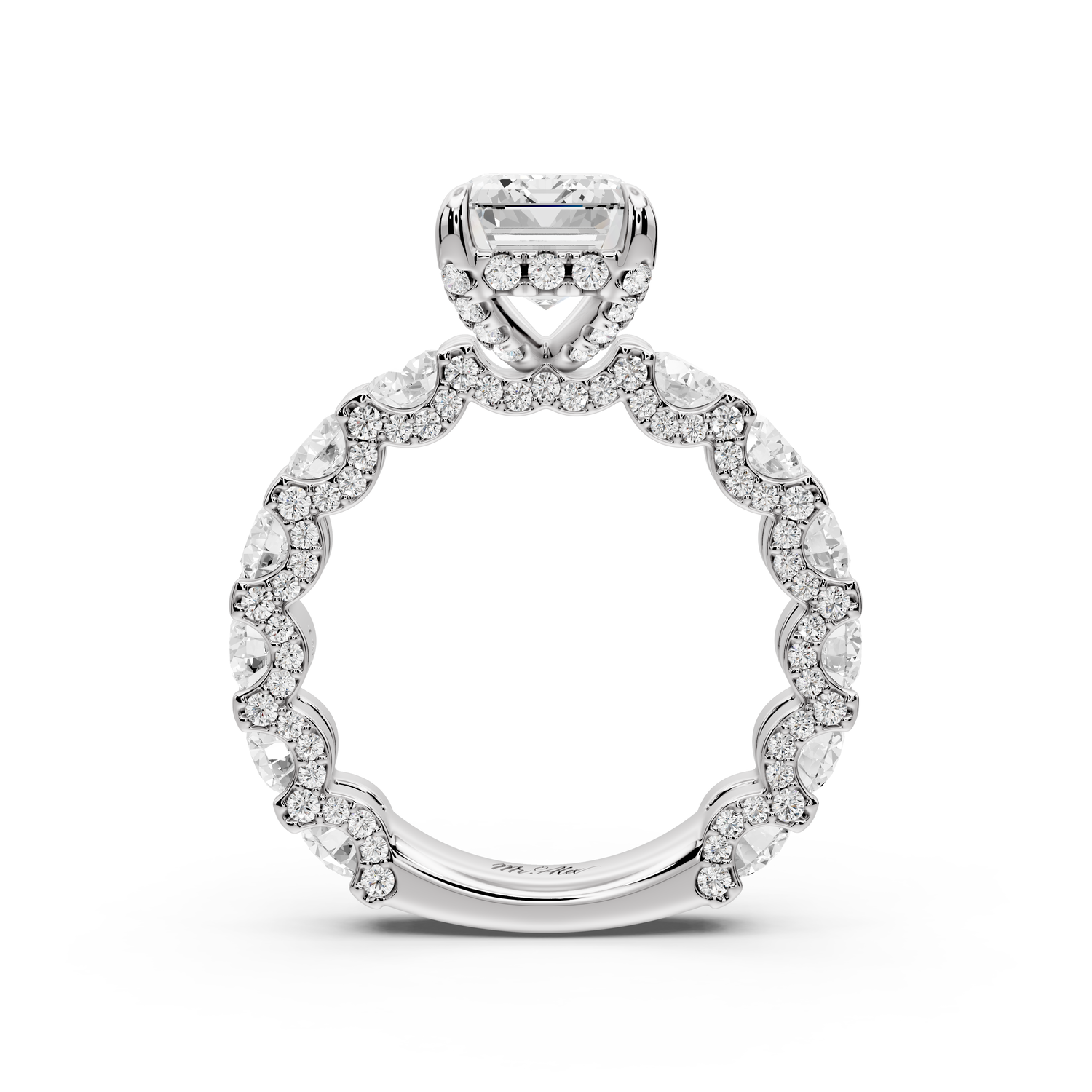 Maya - 3ct platinum Emerald Hidden Halo Engagement Ring with Halo-Set Side Stones