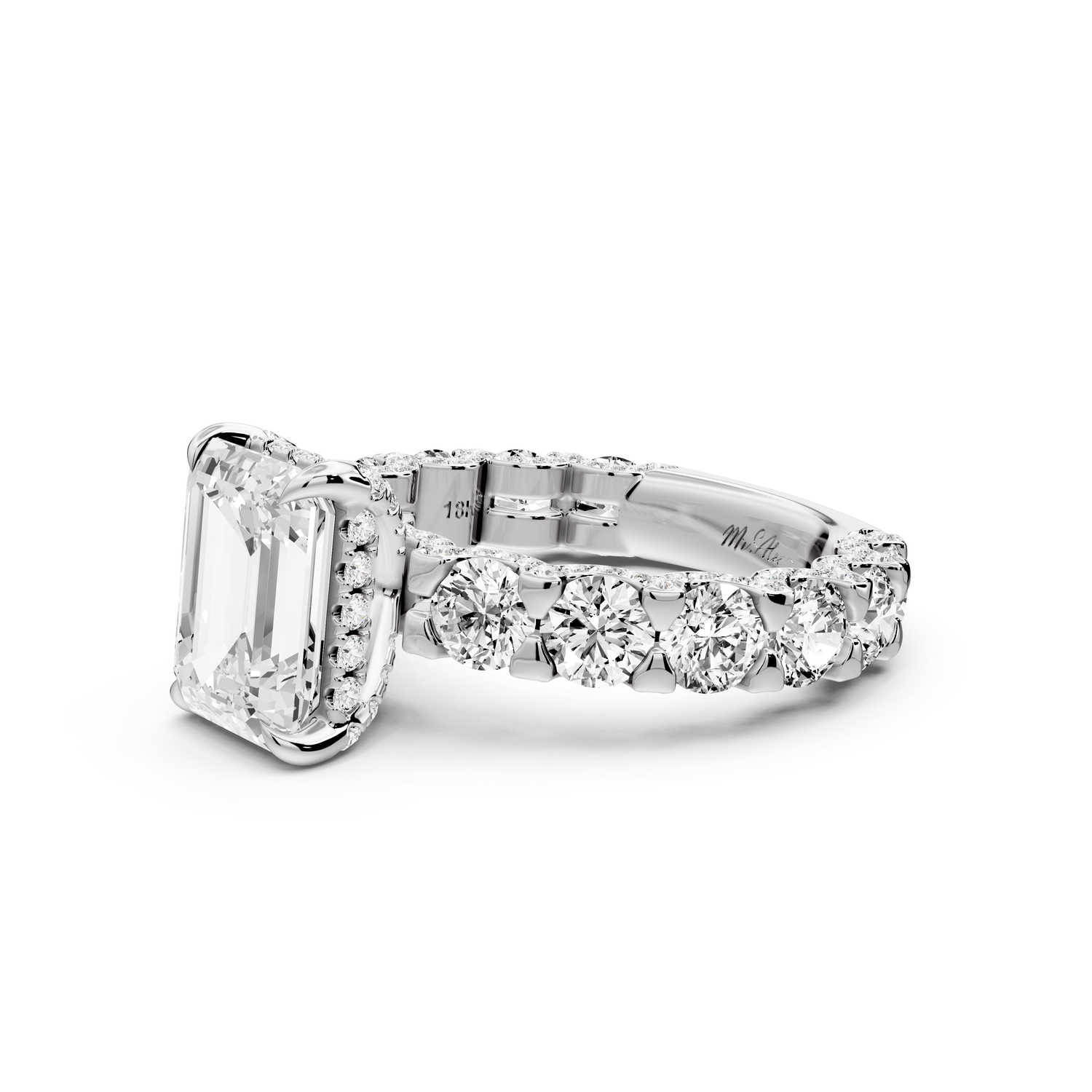 Maya - 3ct platinum Emerald Hidden Halo Engagement Ring with Halo-Set Side Stones