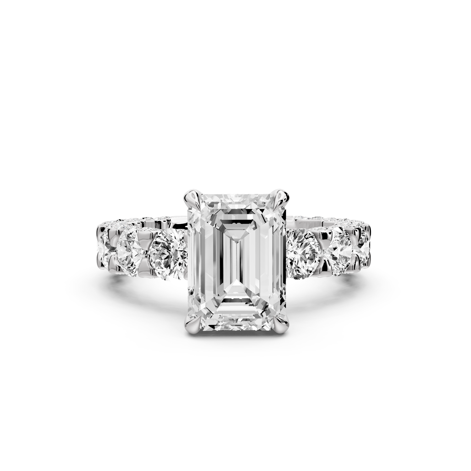 Maya - 3ct platinum Emerald Hidden Halo Engagement Ring with Halo-Set Side Stones