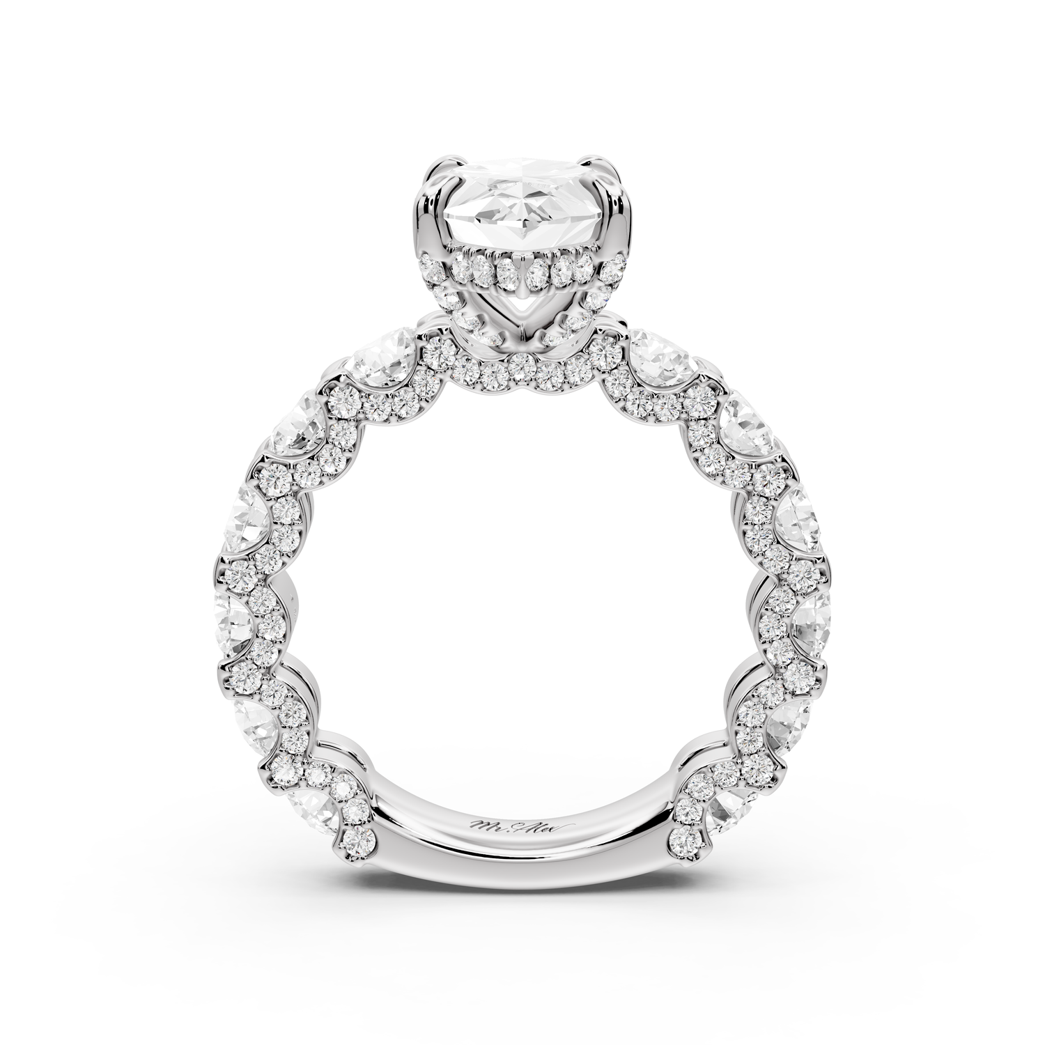 Maya - 3ct platinum Marquise Hidden Halo Engagement Ring with Halo-Set Side Stones
