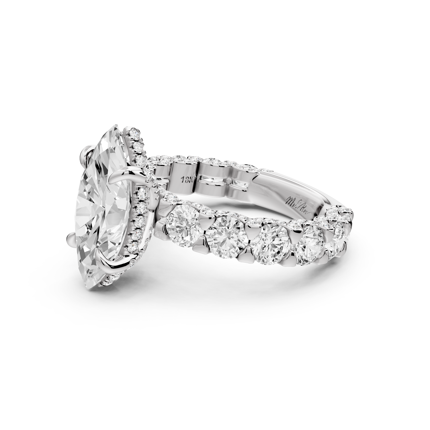 Maya - 3ct platinum Marquise Hidden Halo Engagement Ring with Halo-Set Side Stones