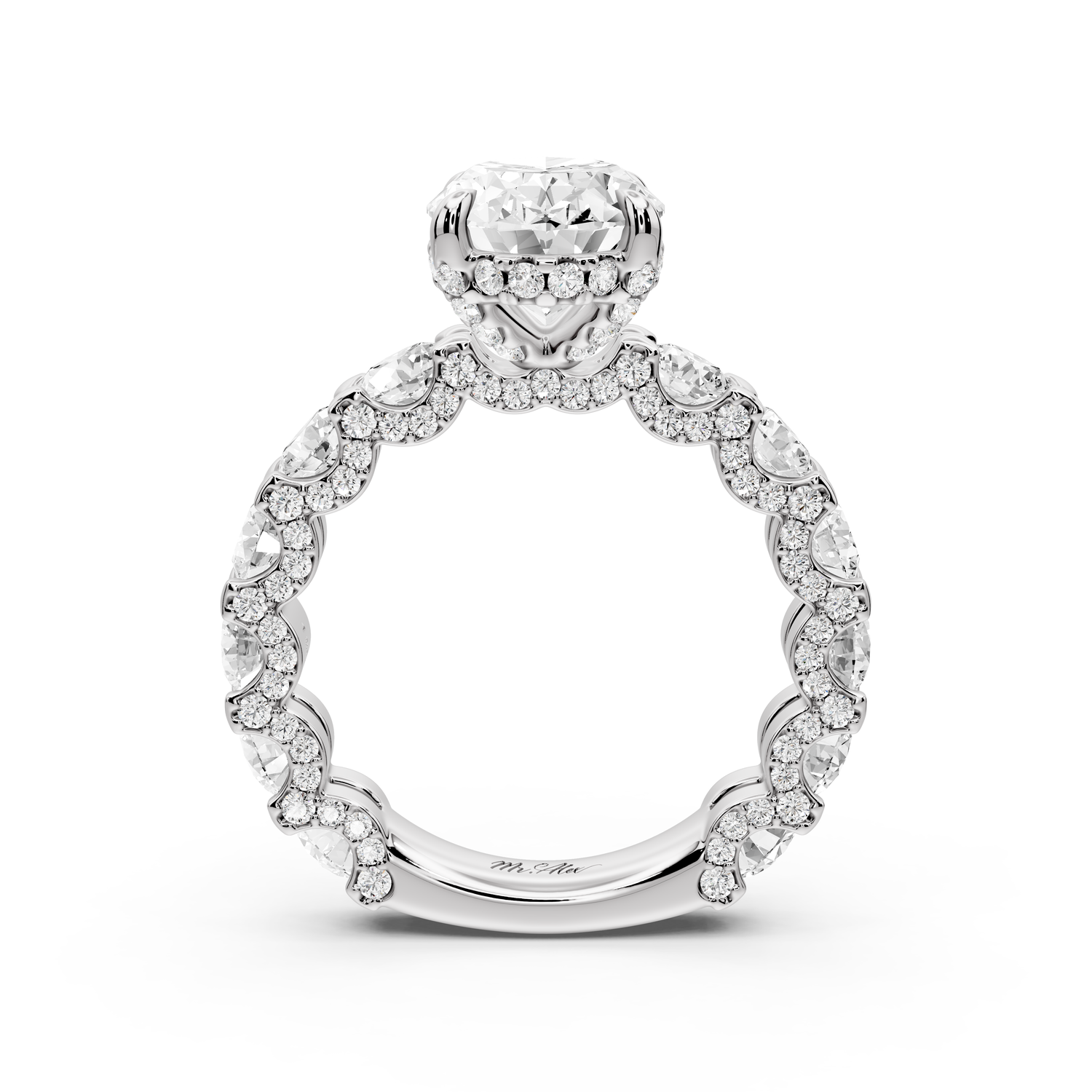 Maya - 3ct platinum Oval Hidden Halo Engagement Ring with Halo-Set Side Stones
