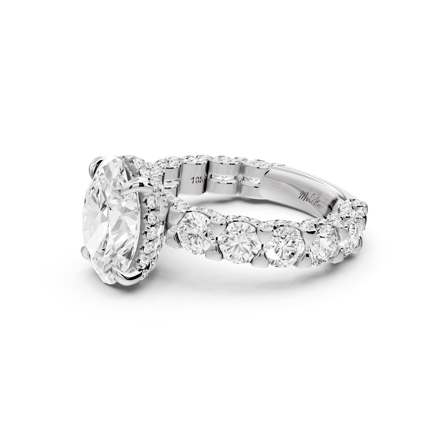 Maya - 3ct platinum Oval Hidden Halo Engagement Ring with Halo-Set Side Stones