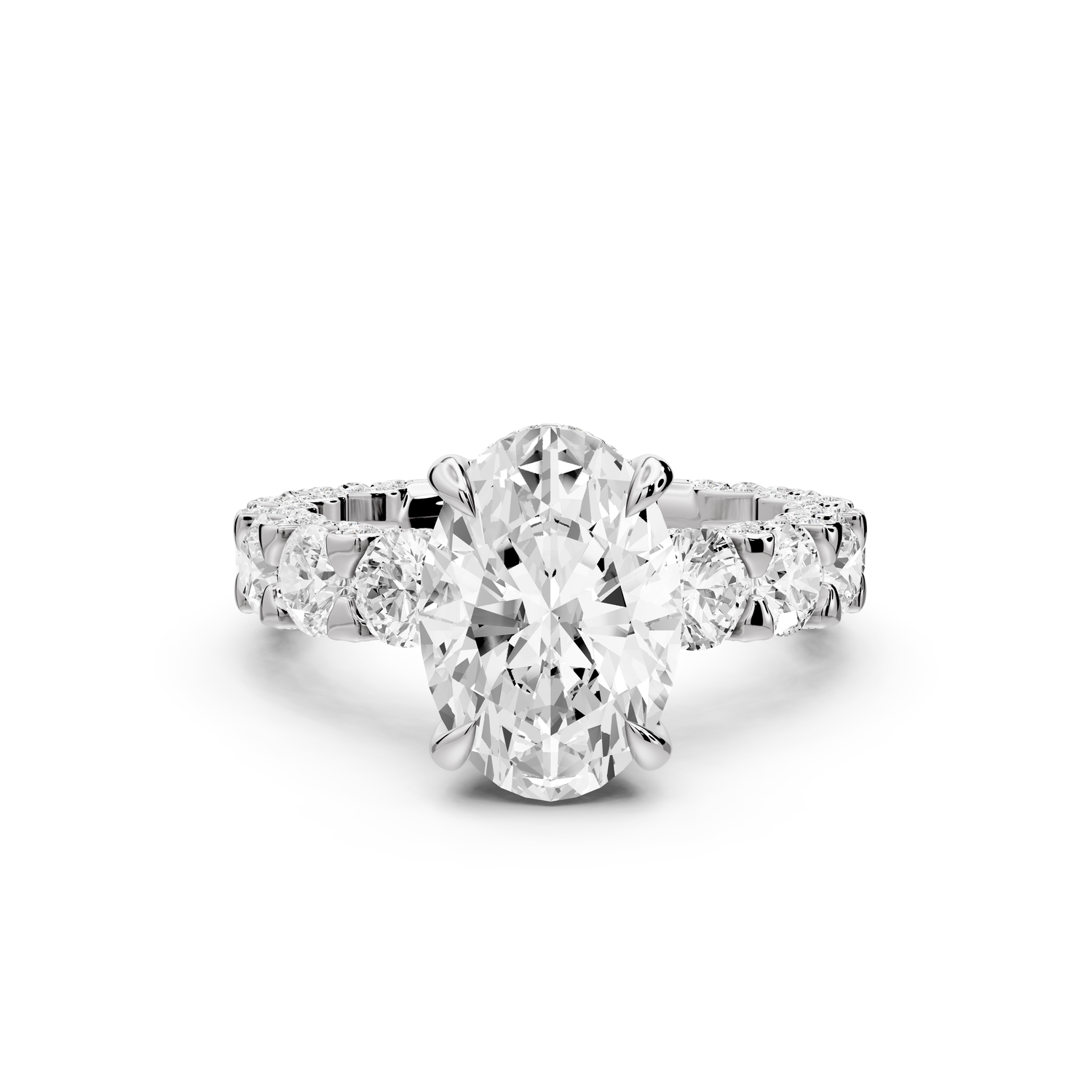 Maya - 3ct platinum Oval Hidden Halo Engagement Ring with Halo-Set Side Stones