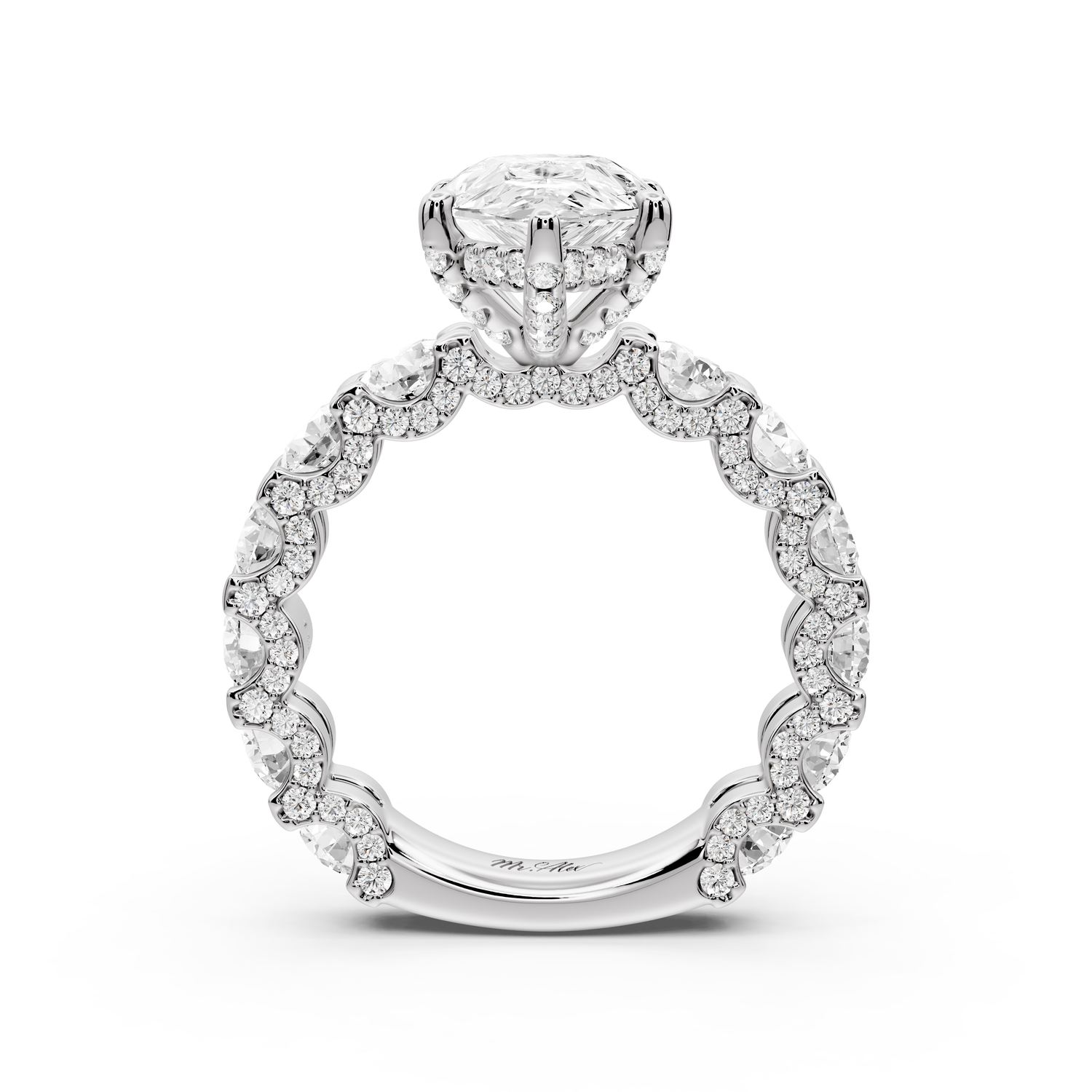 Maya - 3ct platinum Pear Hidden Halo Engagement Ring with Halo-Set Side Stones
