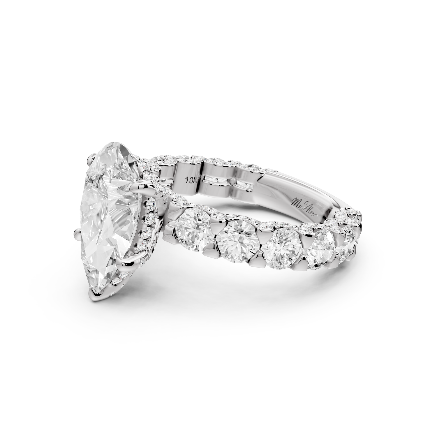 Maya - 3ct platinum Pear Hidden Halo Engagement Ring with Halo-Set Side Stones