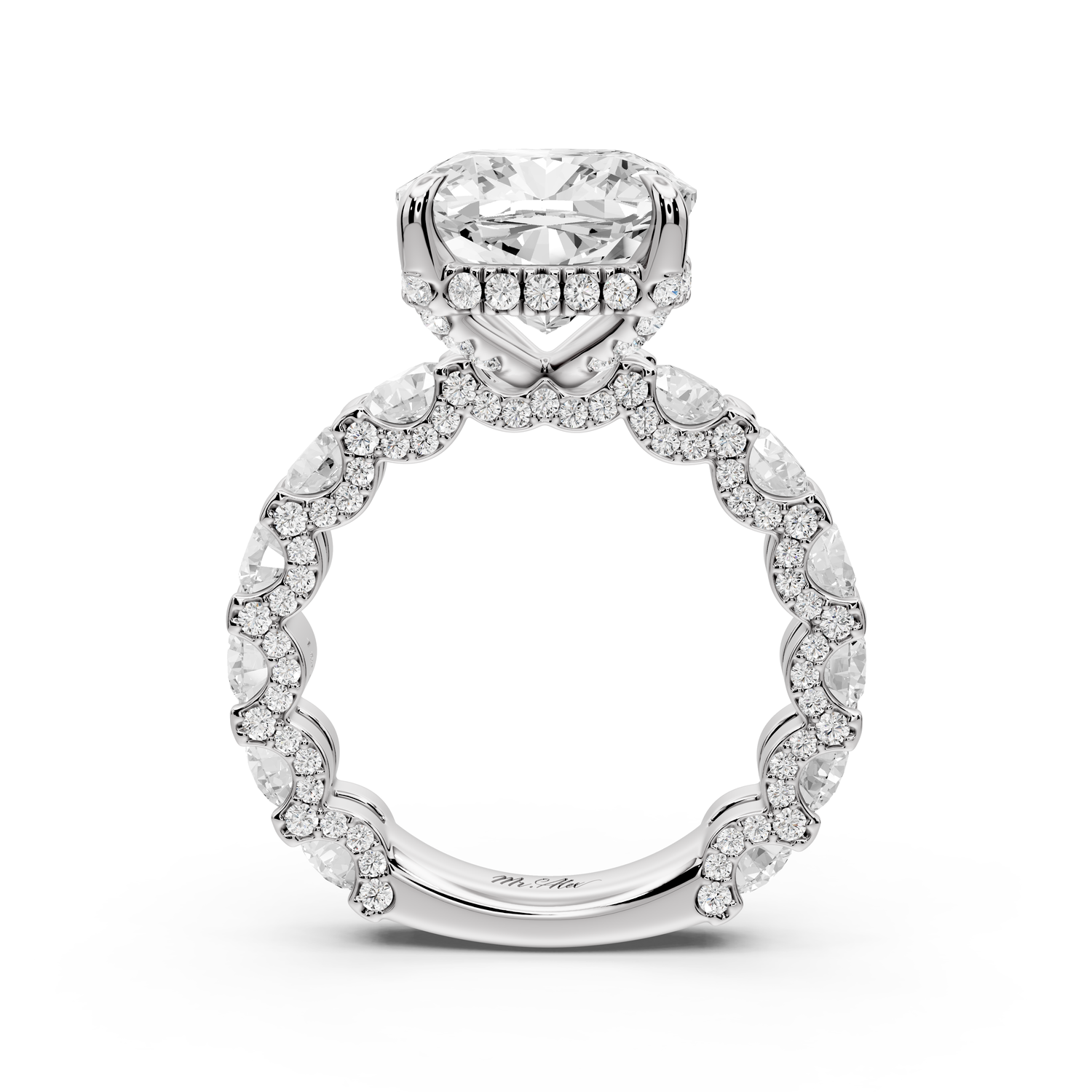 Maya - 5ct platinum Cushion Hidden Halo Engagement Ring with Halo-Set Side Stones