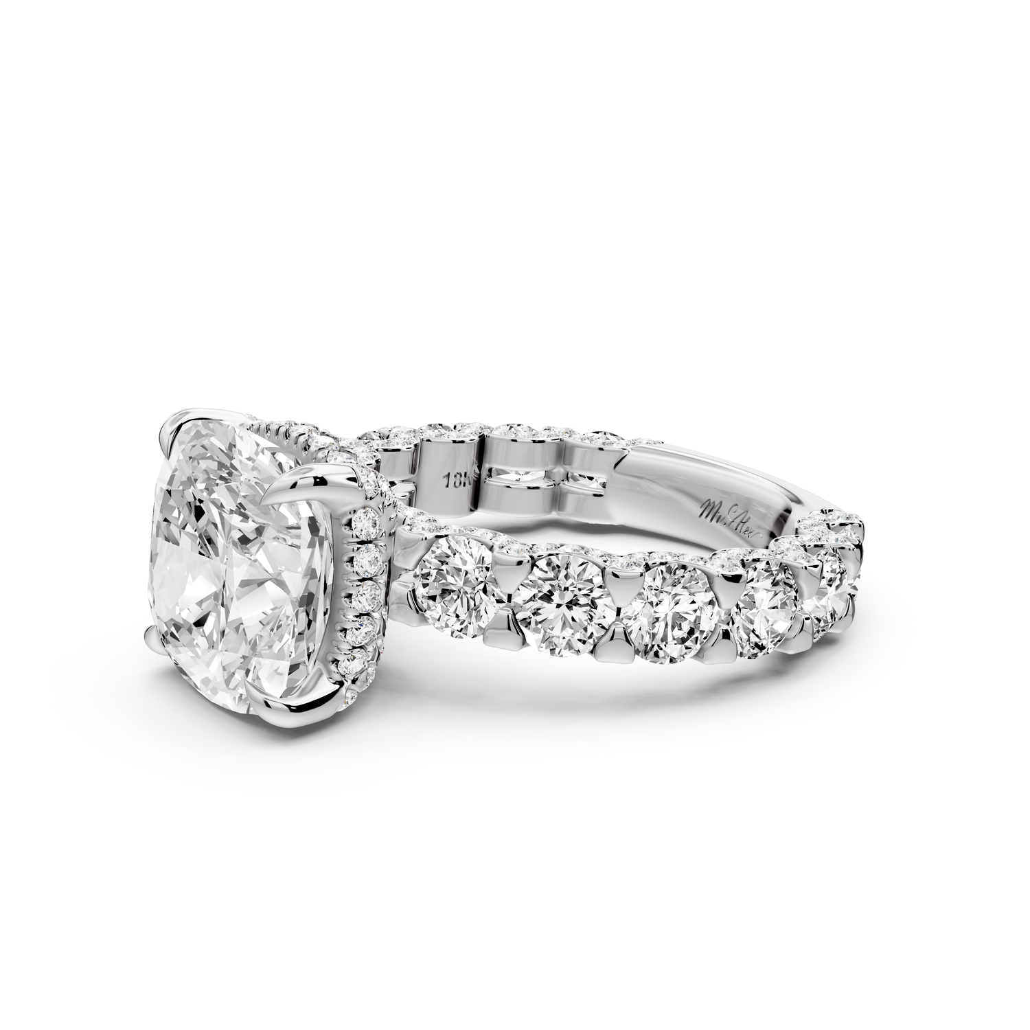 Maya - 5ct platinum Cushion Hidden Halo Engagement Ring with Halo-Set Side Stones