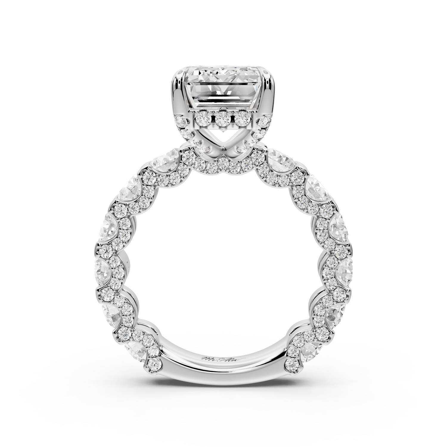 Maya - 5ct platinum Emerald Hidden Halo Engagement Ring with Halo-Set Side Stones