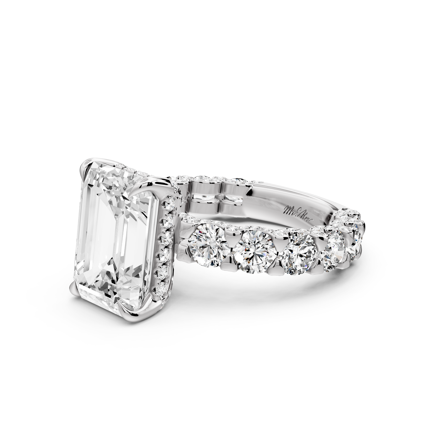 Maya - 5ct platinum Emerald Hidden Halo Engagement Ring with Halo-Set Side Stones