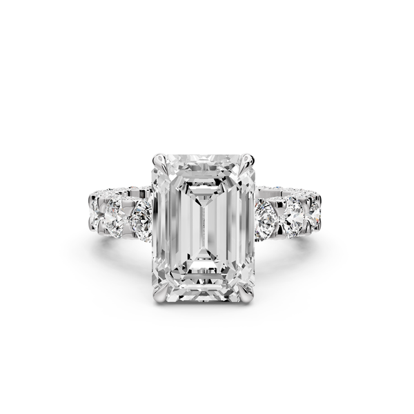 Maya - 5ct platinum Emerald Hidden Halo Engagement Ring with Halo-Set Side Stones