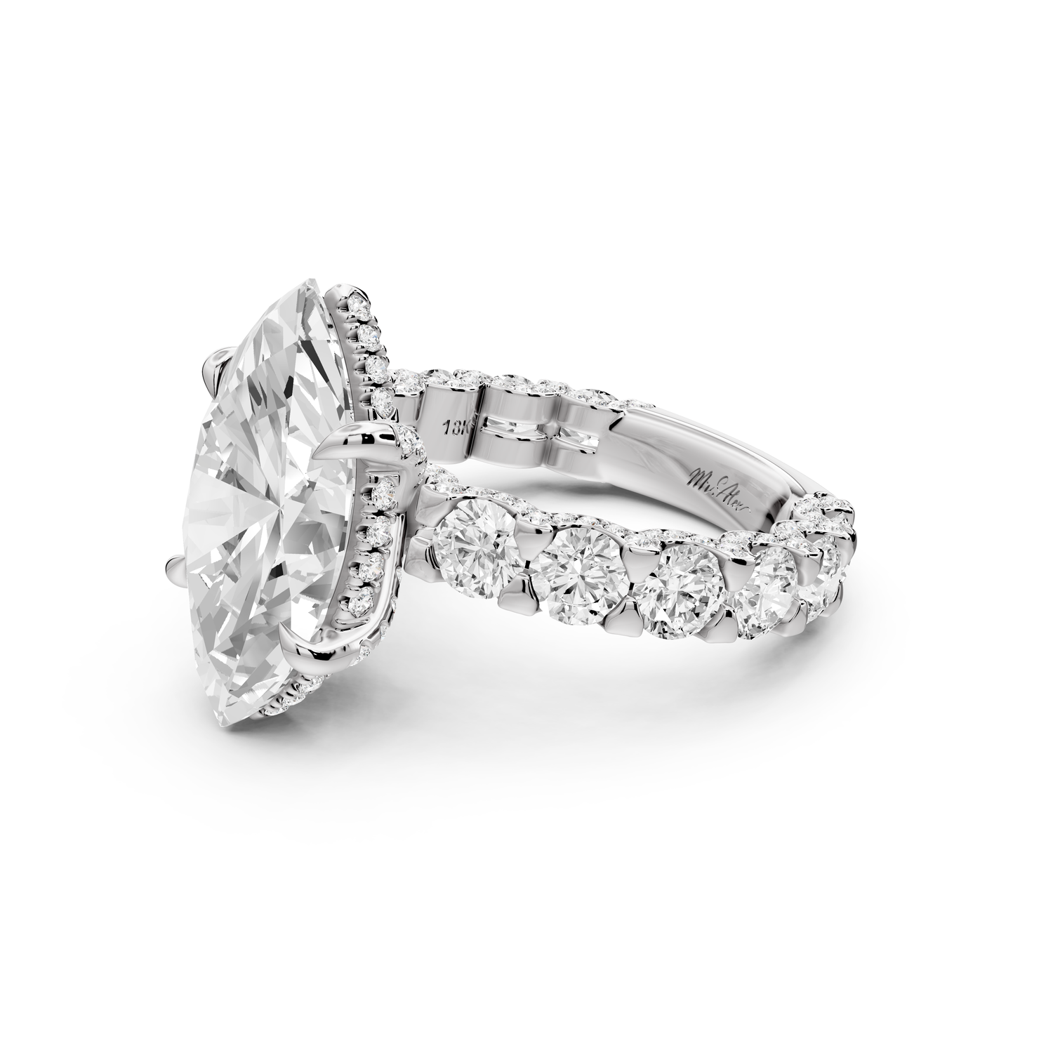 Maya - 5ct platinum Marquise Hidden Halo Engagement Ring with Halo-Set Side Stones