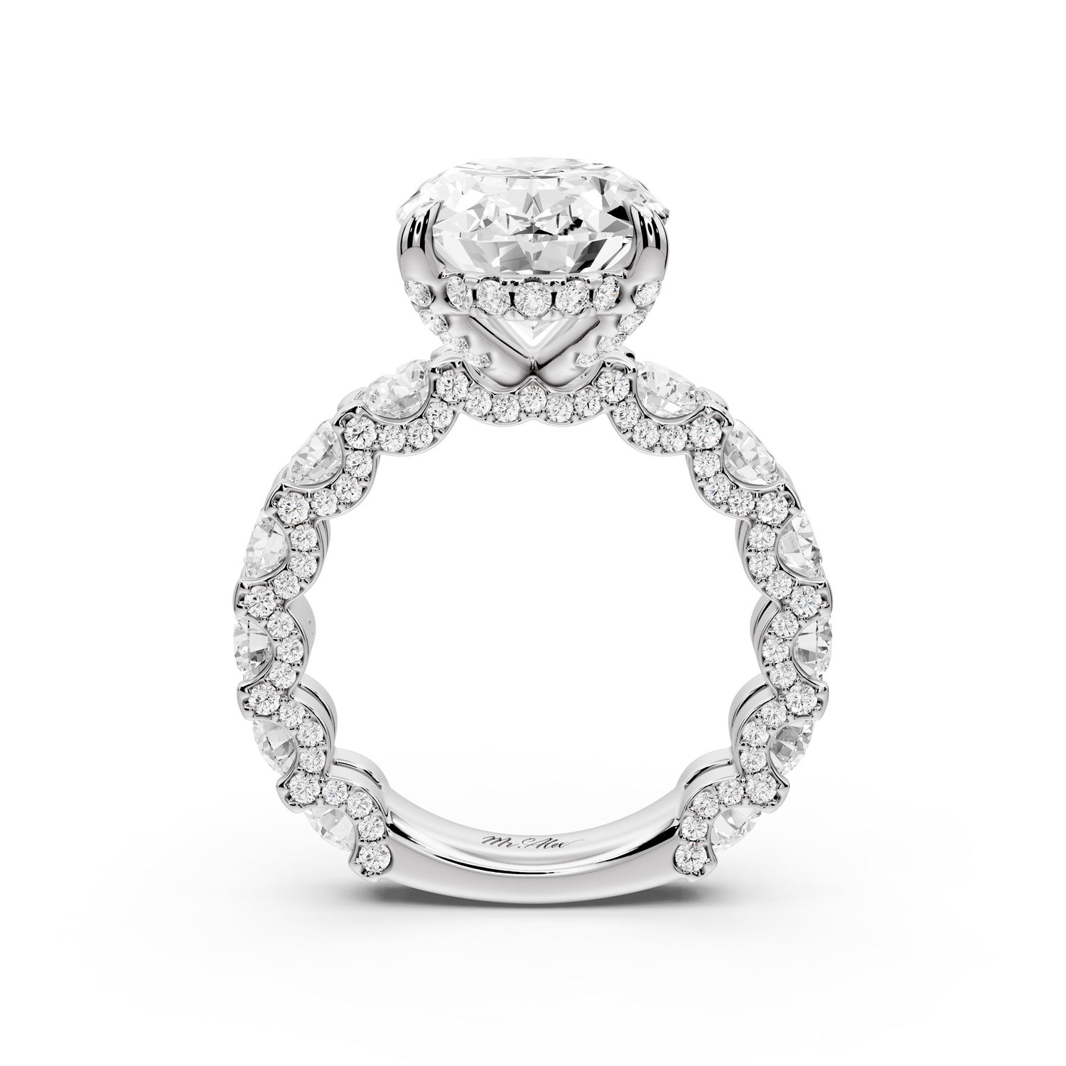 Maya - 5ct platinum Oval Hidden Halo Engagement Ring with Halo-Set Side Stones