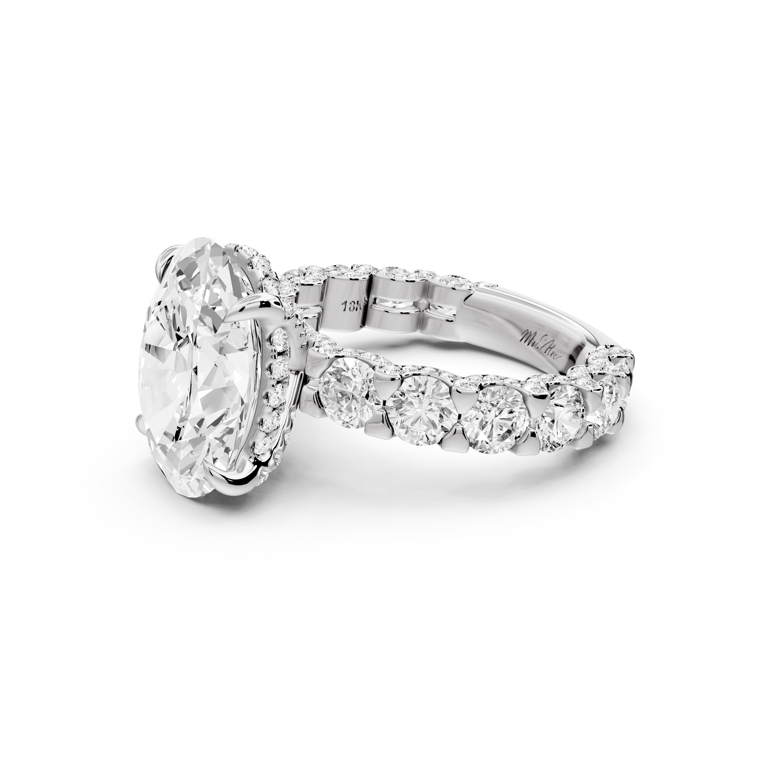 Maya - 5ct platinum Oval Hidden Halo Engagement Ring with Halo-Set Side Stones