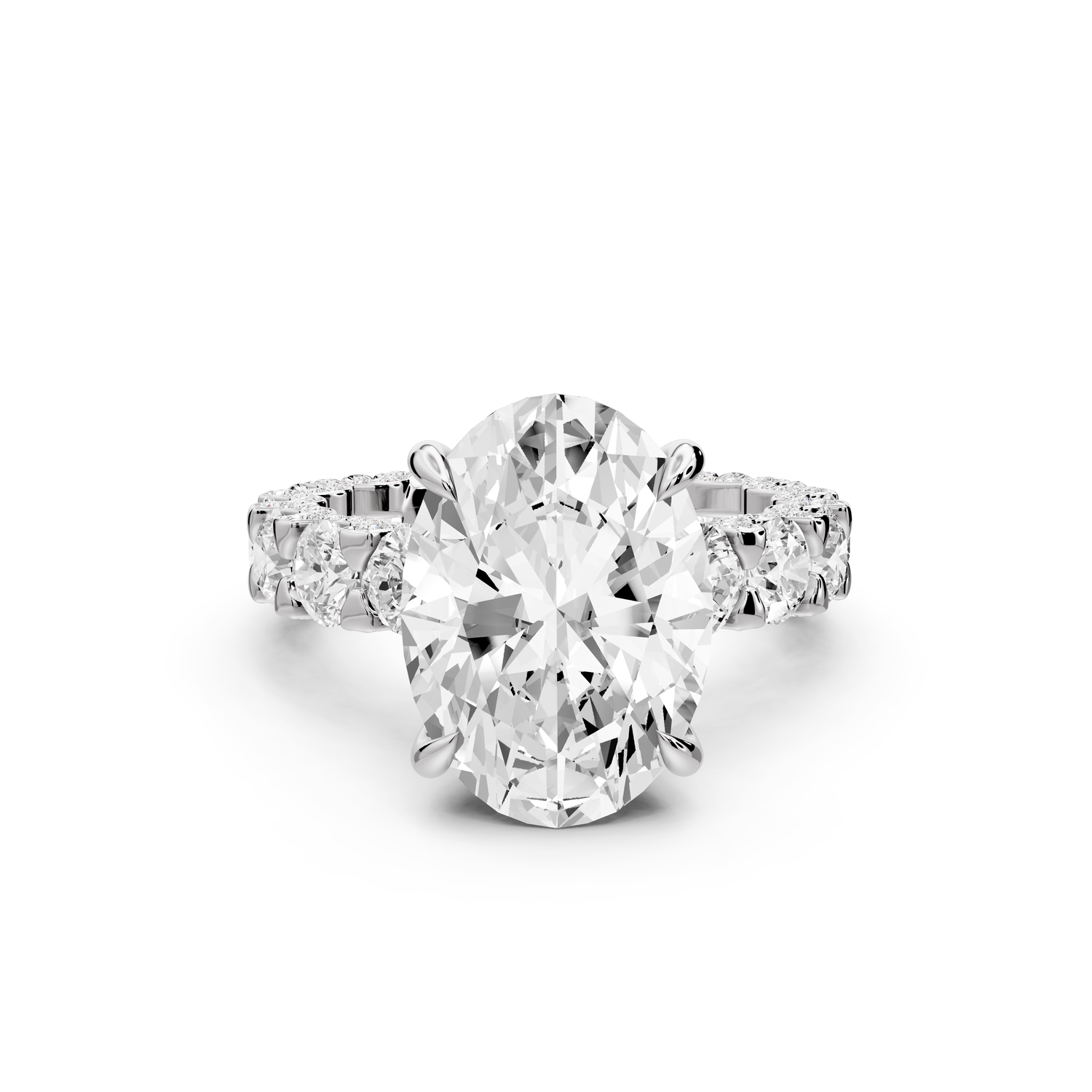 Maya - 5ct platinum Oval Hidden Halo Engagement Ring with Halo-Set Side Stones