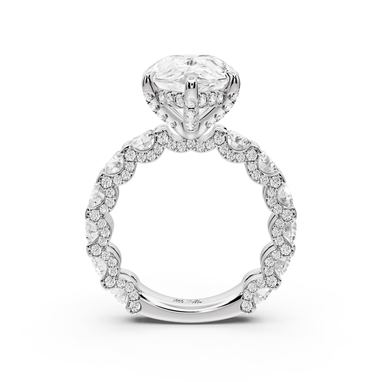 Maya - 5ct platinum Pear Hidden Halo Engagement Ring with Halo-Set Side Stones
