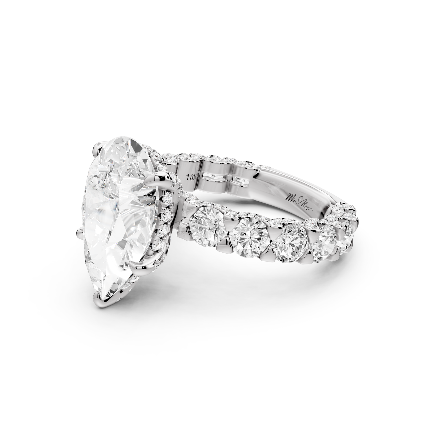 Maya - 5ct platinum Pear Hidden Halo Engagement Ring with Halo-Set Side Stones