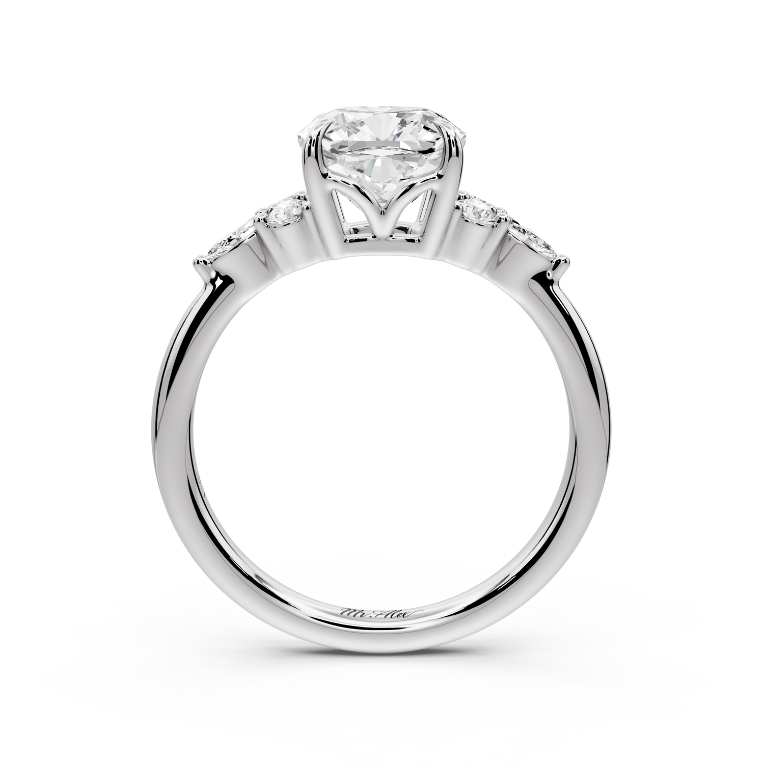 Sandi - 2ct platinum Cushion Floral Cluster Side-Stone Engagement Ring with Plain Band