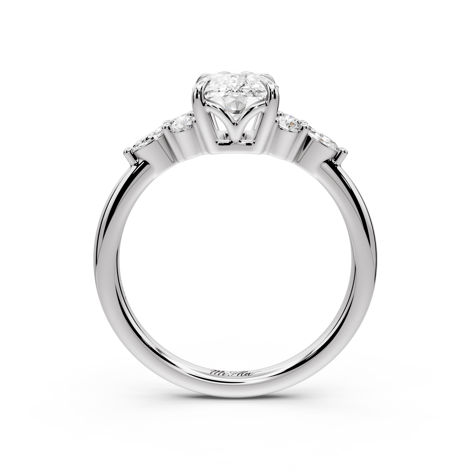 Sandi - 2ct platinum Ecushion Floral Cluster Side-Stone Engagement Ring with Plain Band
