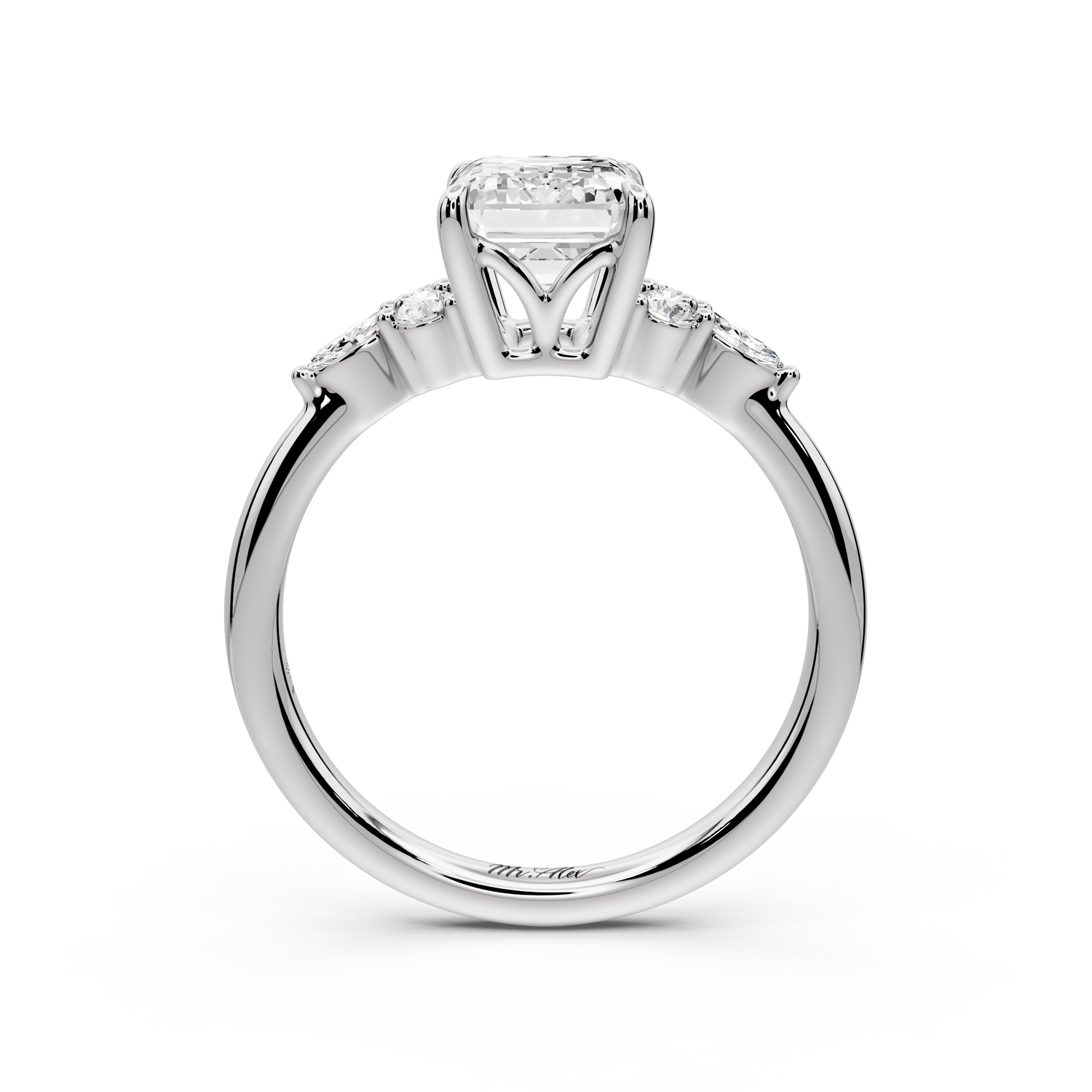 Sandi - 2ct platinum Emerald Floral Cluster Side-Stone Engagement Ring with Plain Band