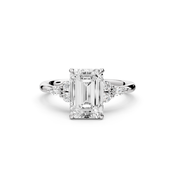 Sandi - 2ct platinum Emerald Floral Cluster Side-Stone Engagement Ring with Plain Band