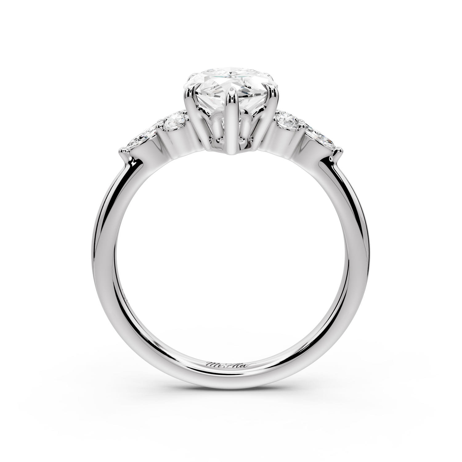 Sandi - 2ct platinum Marquise Floral Cluster Side-Stone Engagement Ring with Plain Band