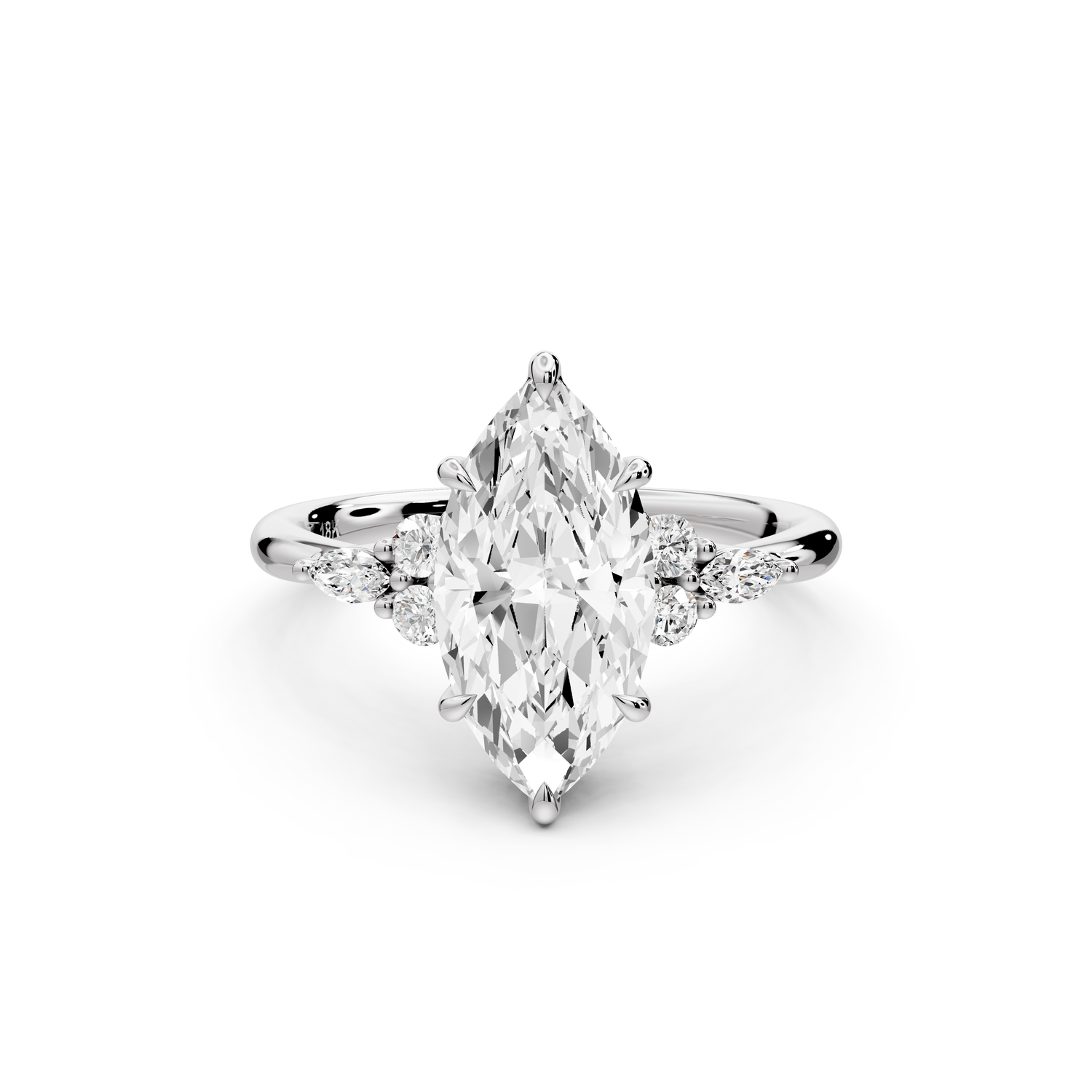 Sandi - 2ct platinum Marquise Floral Cluster Side-Stone Engagement Ring with Plain Band