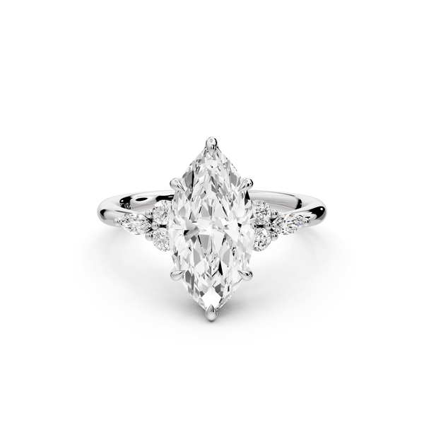Sandi - 2ct platinum Marquise Floral Cluster Side-Stone Engagement Ring with Plain Band
