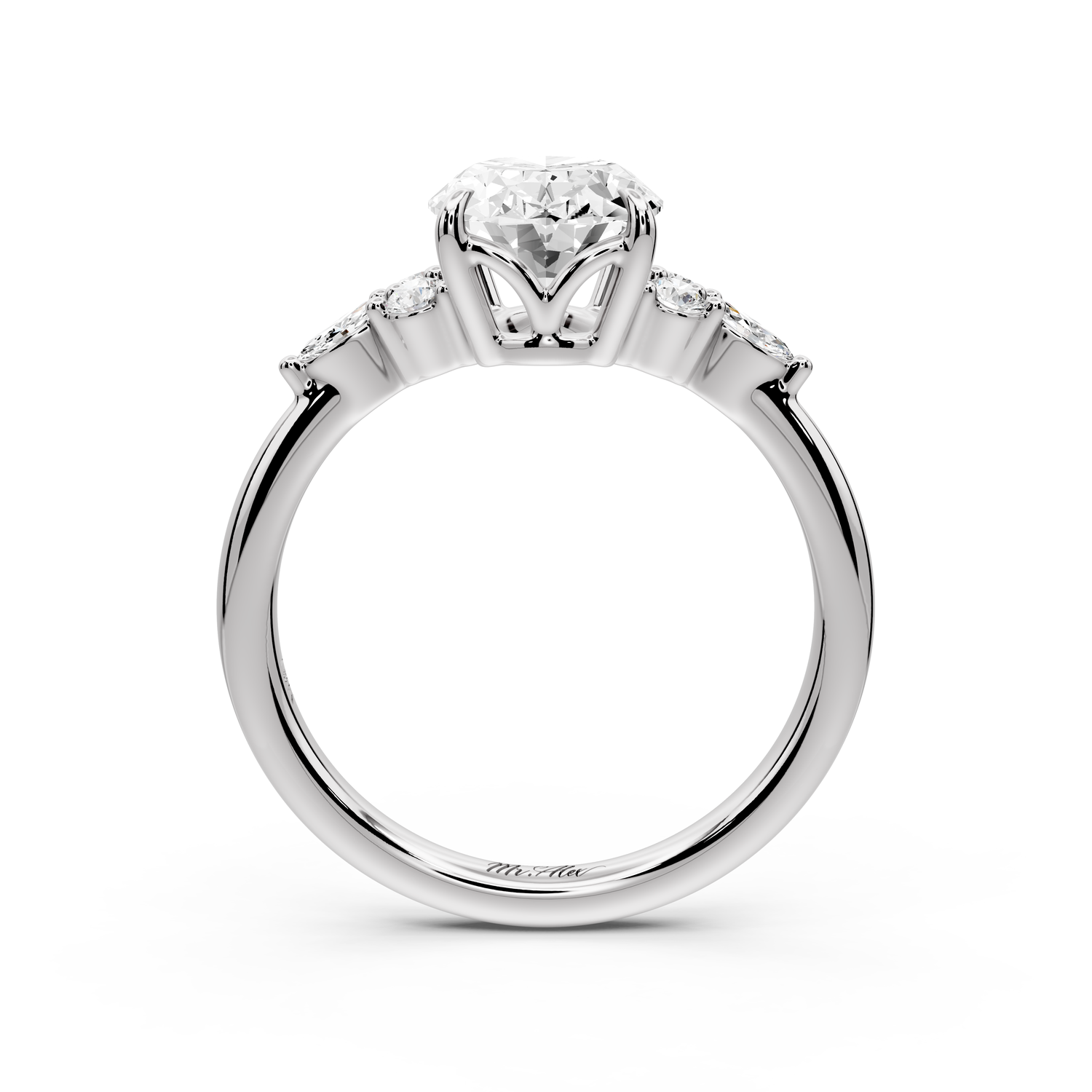 Sandi - 2ct platinum Oval Floral Cluster Side-Stone Engagement Ring with Plain Band