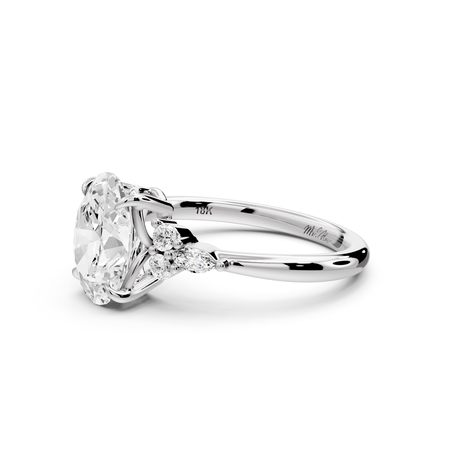Sandi - 2ct platinum Oval Floral Cluster Side-Stone Engagement Ring with Plain Band