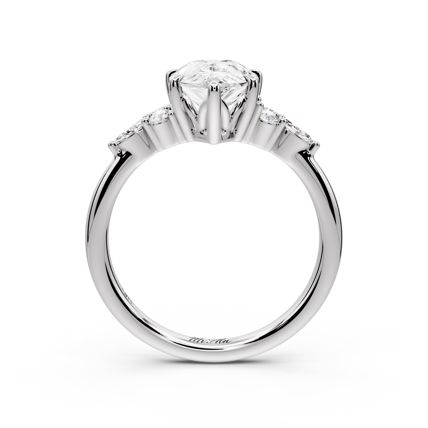Sandi - 2ct platinum Pear Floral Cluster Side-Stone Engagement Ring with Plain Band