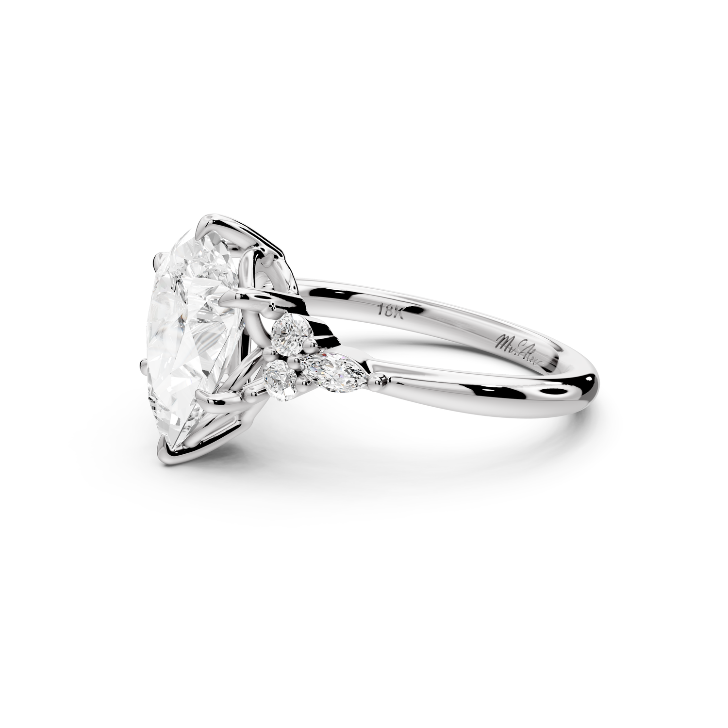 Sandi - 2ct platinum Pear Floral Cluster Side-Stone Engagement Ring with Plain Band