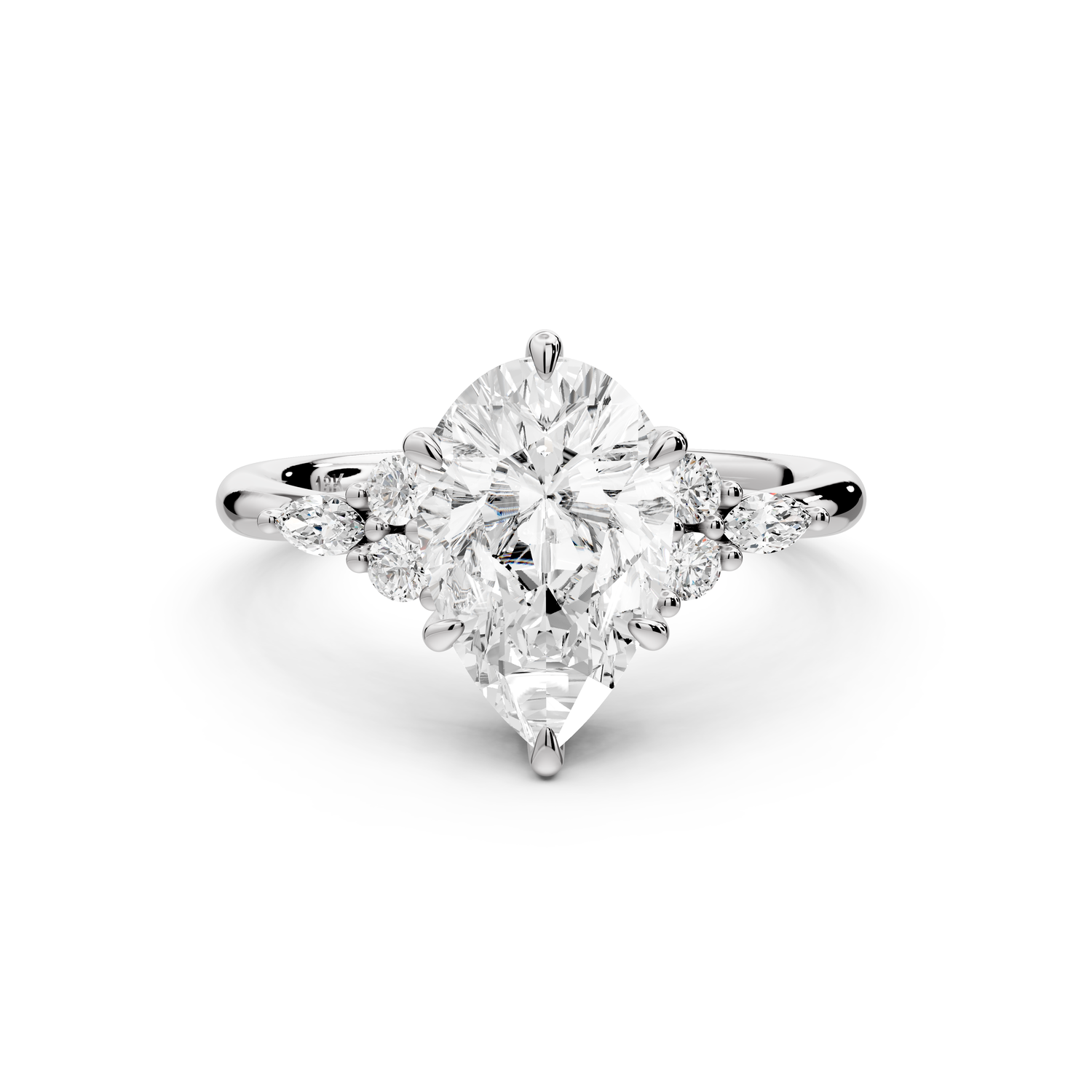 Sandi - 2ct platinum Pear Floral Cluster Side-Stone Engagement Ring with Plain Band