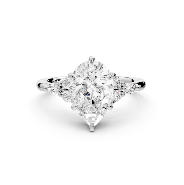 Sandi - 2ct platinum Pear Floral Cluster Side-Stone Engagement Ring with Plain Band