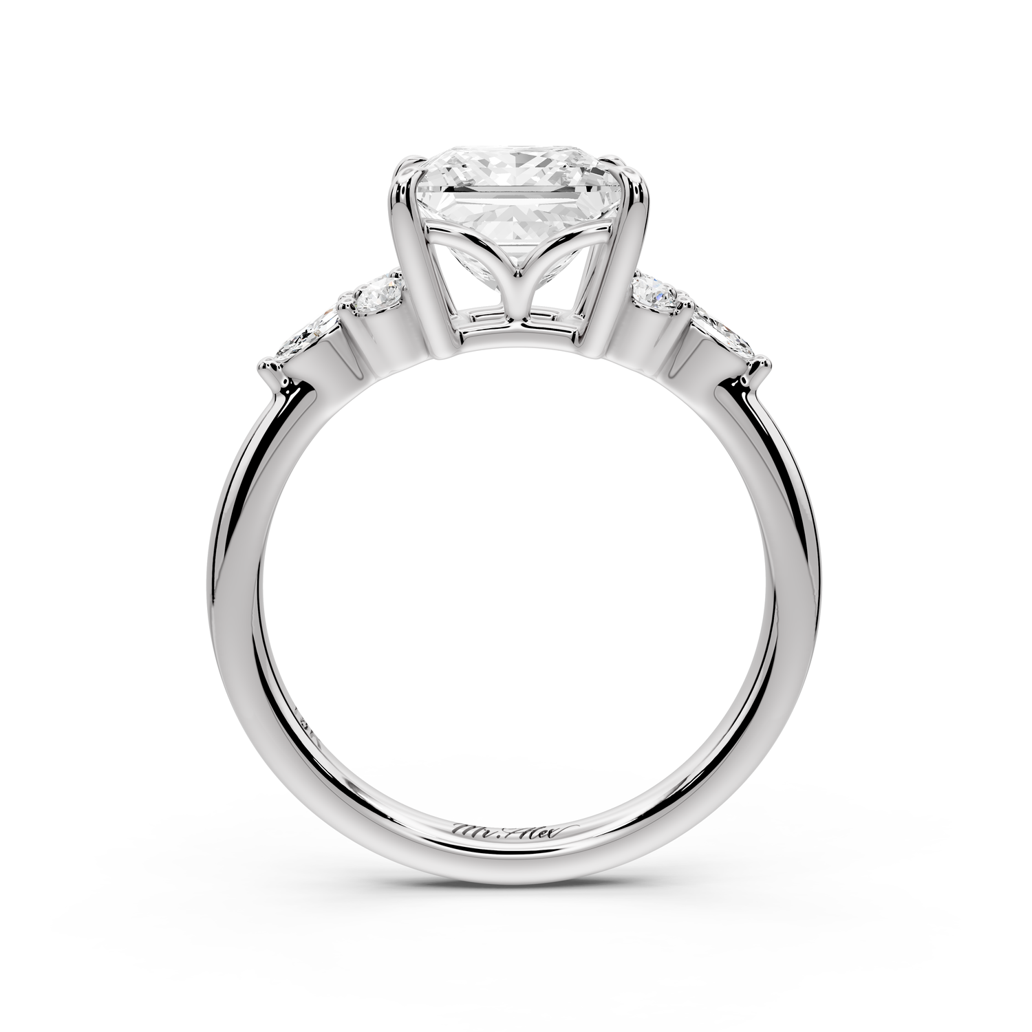 Sandi - 2ct platinum Princess Floral Cluster Side-Stone Engagement Ring with Plain Band