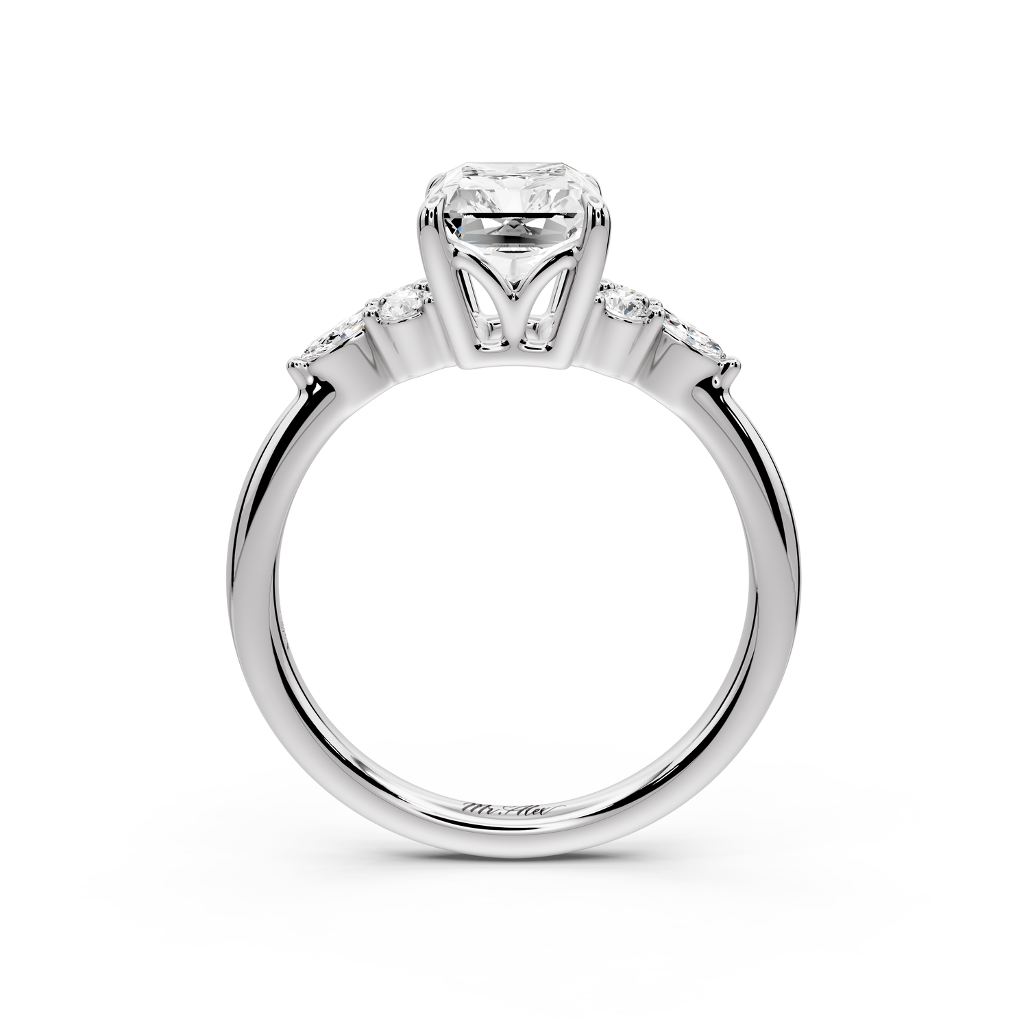 Sandi - 2ct platinum Radiant Floral Cluster Side-Stone Engagement Ring with Plain Band