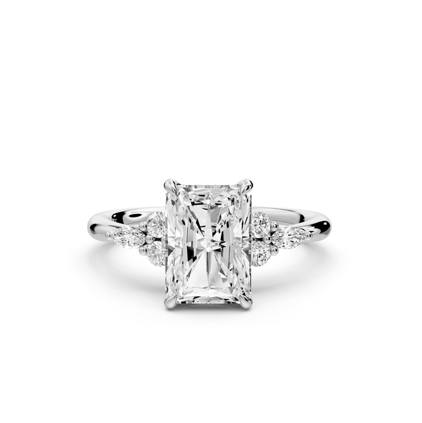 Sandi - 2ct platinum Radiant Floral Cluster Side-Stone Engagement Ring with Plain Band