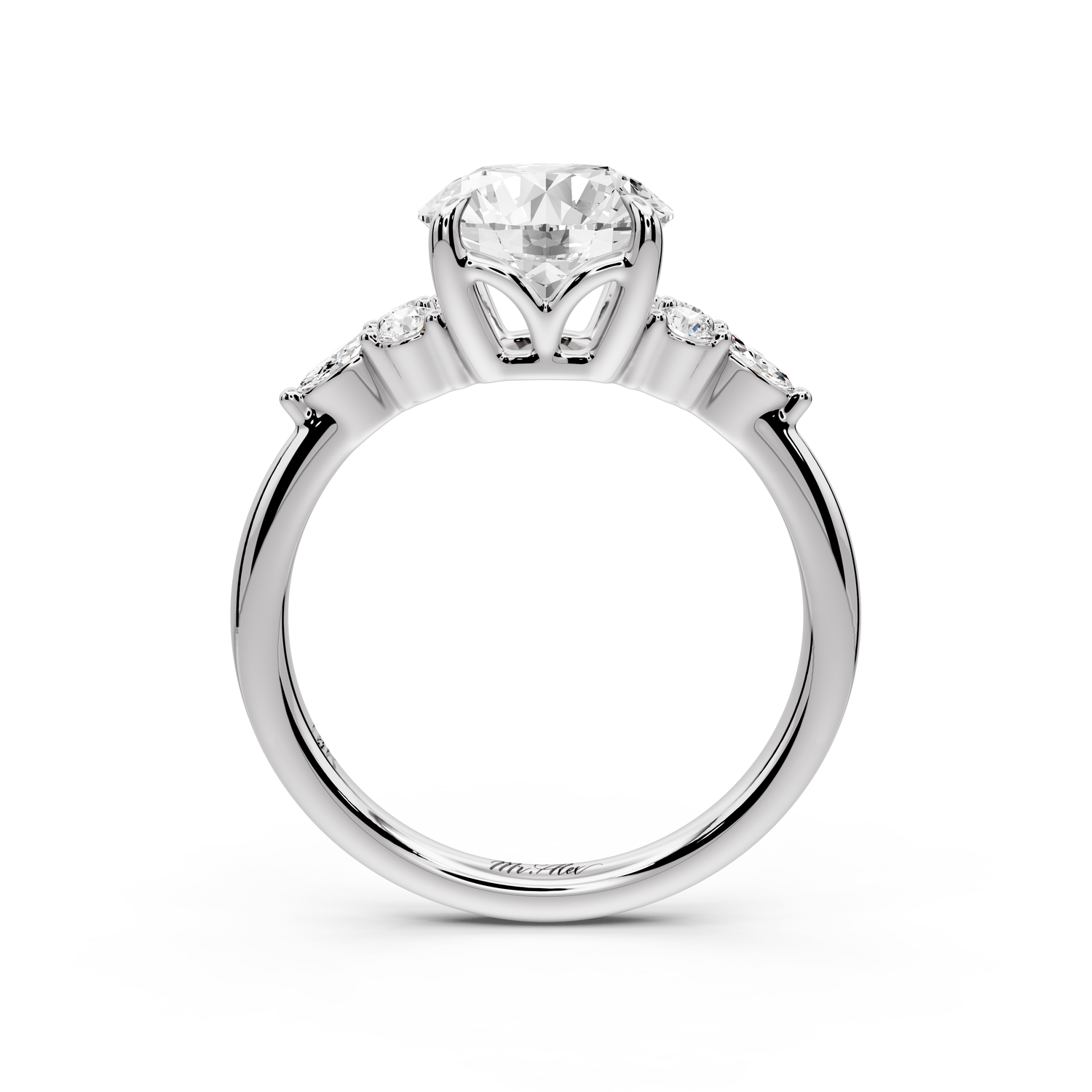 Sandi - 2ct platinum Round Floral Cluster Side-Stone Engagement Ring with Plain Band