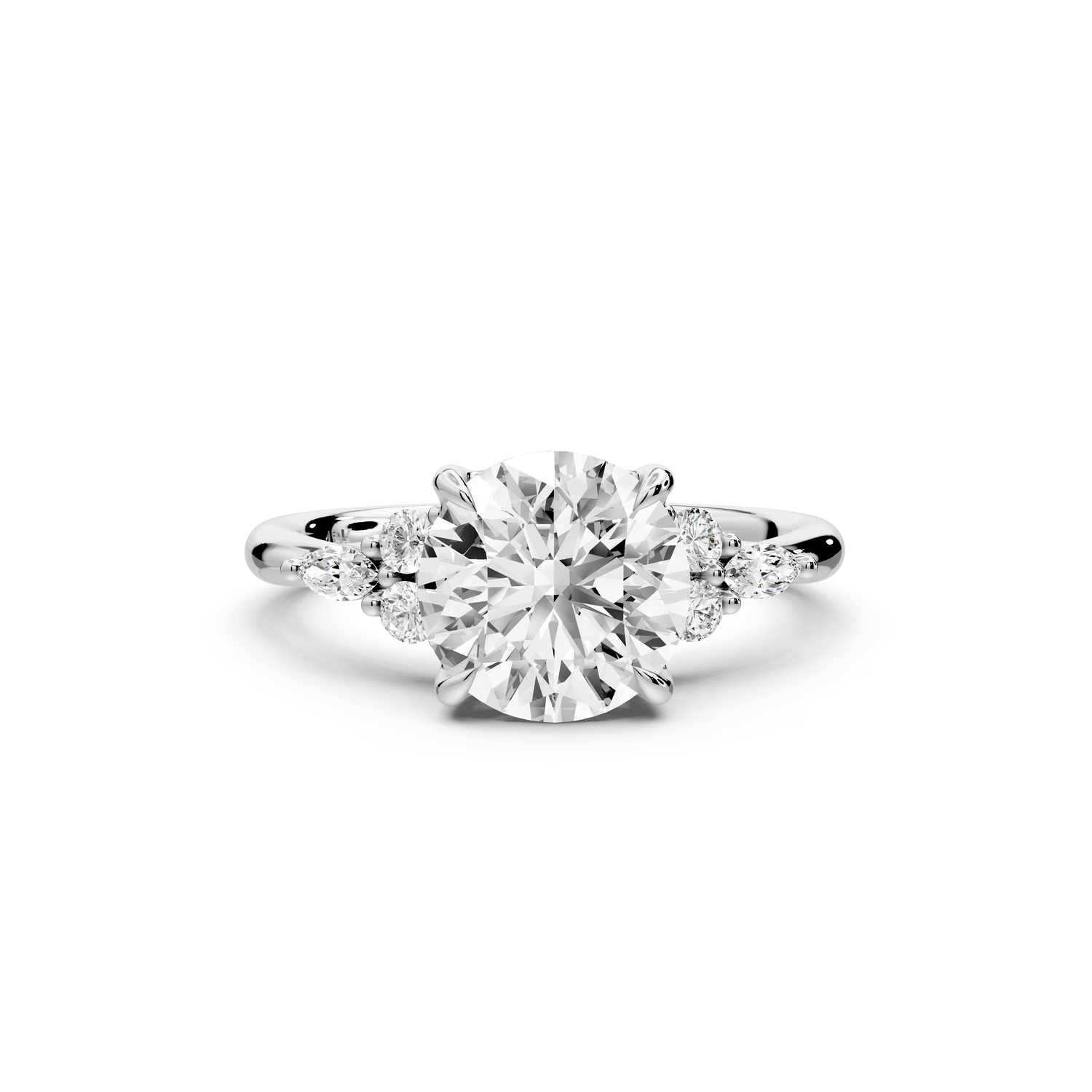 Sandi - 2ct platinum Round Floral Cluster Side-Stone Engagement Ring with Plain Band