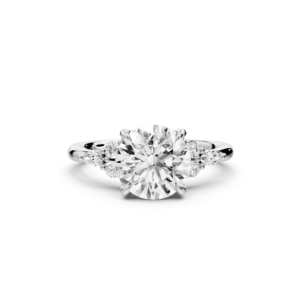 Sandi - 2ct platinum Round Floral Cluster Side-Stone Engagement Ring with Plain Band