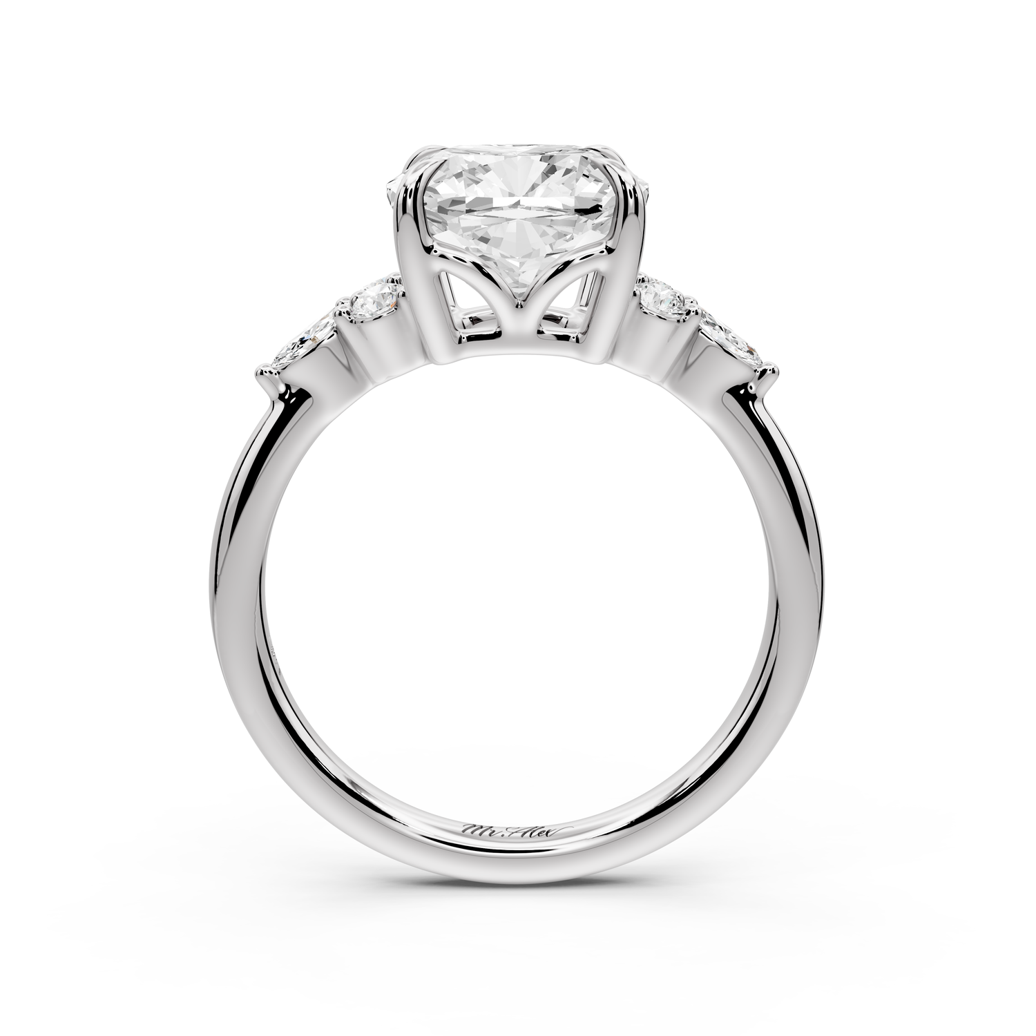 Sandi - 3ct platinum Cushion Floral Cluster Side-Stone Engagement Ring with Plain Band