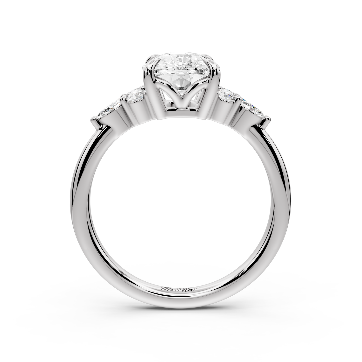 Sandi - 3ct platinum Ecushion Floral Cluster Side-Stone Engagement Ring with Plain Band