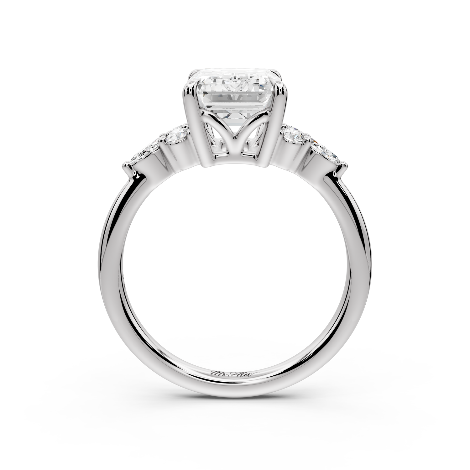 Sandi - 3ct platinum Emerald Floral Cluster Side-Stone Engagement Ring with Plain Band