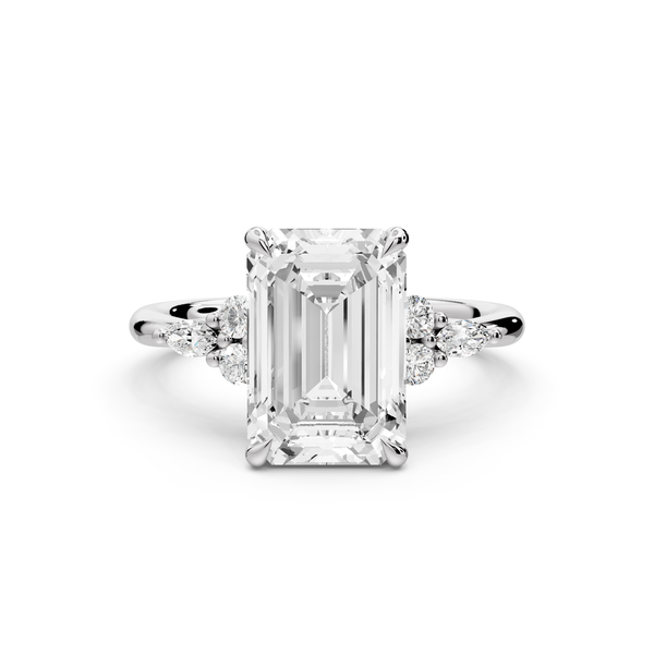 Sandi - 3ct platinum Emerald Floral Cluster Side-Stone Engagement Ring with Plain Band